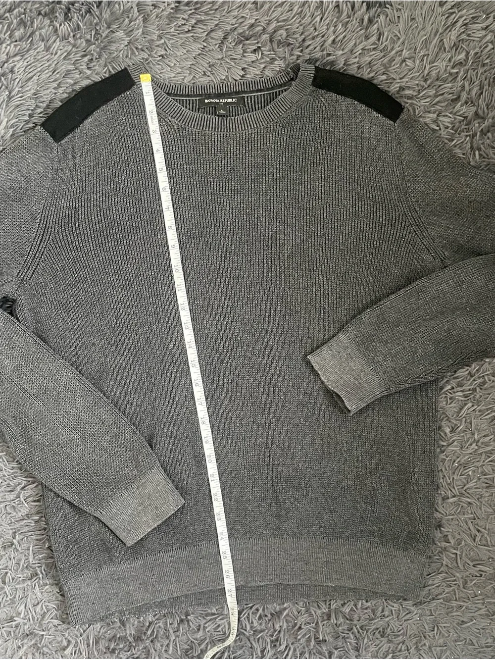 Men Size Large Banana Republic Ribbed Sweater Heather Gray Cotton Merino Wool